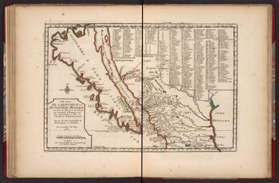 Cette Carte de Californie et du Nouveau Mexique, est tiree de celle qui a ete envoyee par un grand d'Espagne pour etre communiquee a Mrs. de l Academie Royal des Sciences Par N. de Fer, Geographe de Mons.eigneur le Dauphin Avec privilege du Roy. 1700.