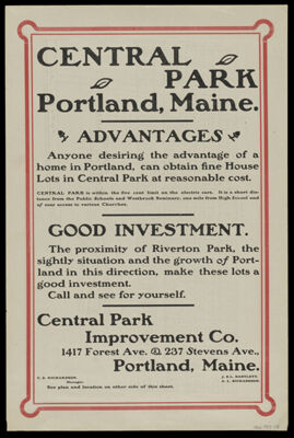 Plan of Central Park, Portland, Me. Owned by J. B. L. Bartlett and A. L. Richardson