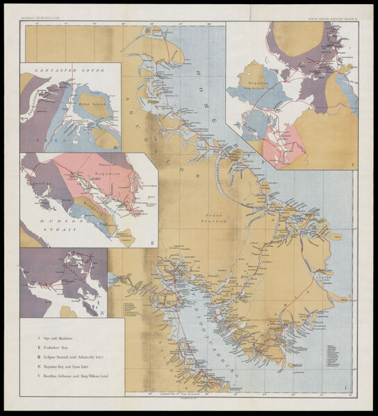 I. Oqo and Akudnirn. II. Frobisher Bay. III. Eclipse Sound and Admiralty Inlet. IV. Repulse Bay and Lyon Inlet. V. Boothia Isthmus and King William Land.