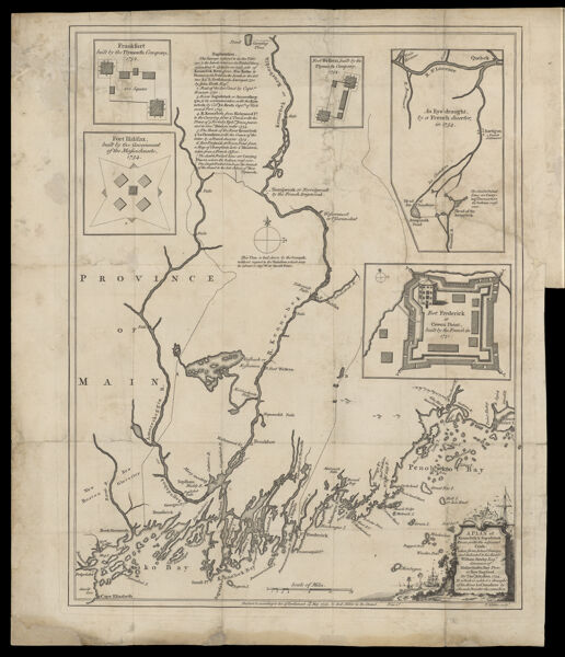 A Plan of Kennebek & Sagadahok Rivers, with the adjacent Coasts: taken from Actual Surveys, and dedicated to his Excely. William Shirley Esqr. Governor of Massachusets Bay Prov: in New England. By Thos: Johnston 1754. To which is added a draught of the River La Chaudiere by a French Deserter the same Year. T. Kitchin sculpt.