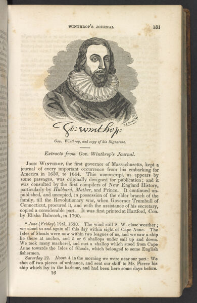 Gov. Winthrop, and copy of his Signature.