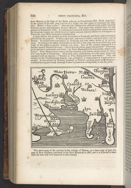 [...] Map of the country in the vicinity of Boston, is a close copy of part of a map of New England, published in the New Memorial in 1667, and it is believed to have been the first map ever engraved in this country.