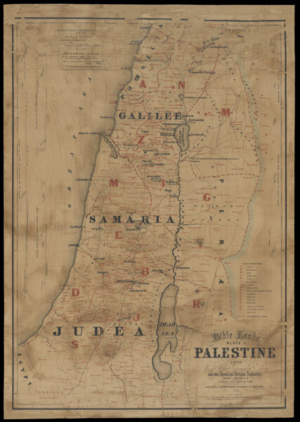 Bible lands. Plate 1. Palestine from Van de Velde's Topographical Survey and other recent and reliable authorities