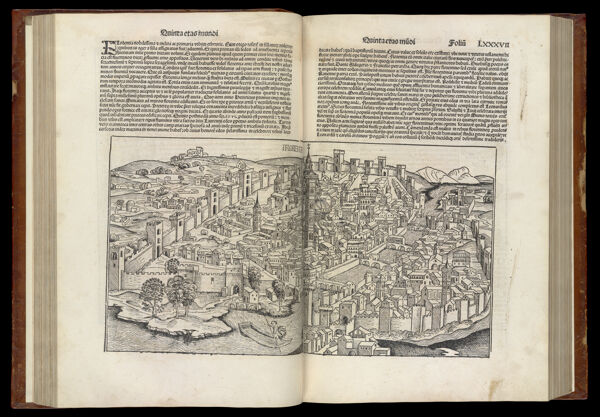 [The Fifth Age of the World - Folio LXXXVI verso and LXXXVII recto] Florencia [Florence]