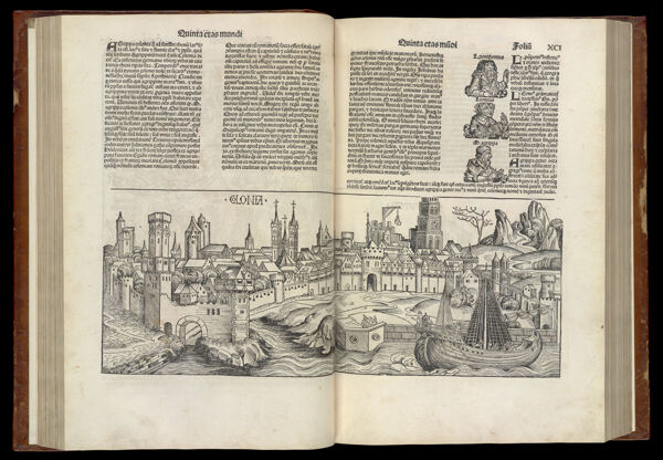 [The Fifth Age of the World - Folio XC verso and XCI recto] Colonia [Cologne]