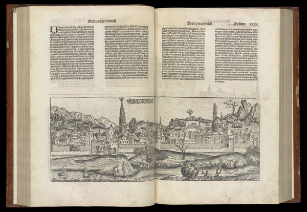 [The Fifth Age of the World - Folio XCVIII verso and XCIX recto] Vienna Pannonia [Vienna]
