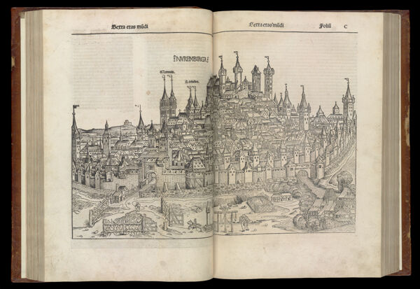 [The Fifth Age of the World - Folio XCIX verso and C recto] Nuremberga [Nuremberg]