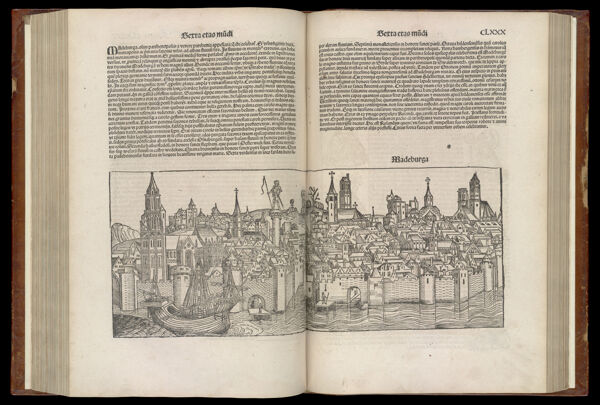 [The Sixth Age of the World - Folio CLXXIX verso and CLXXX recto] Madeburga [Magdeburg]