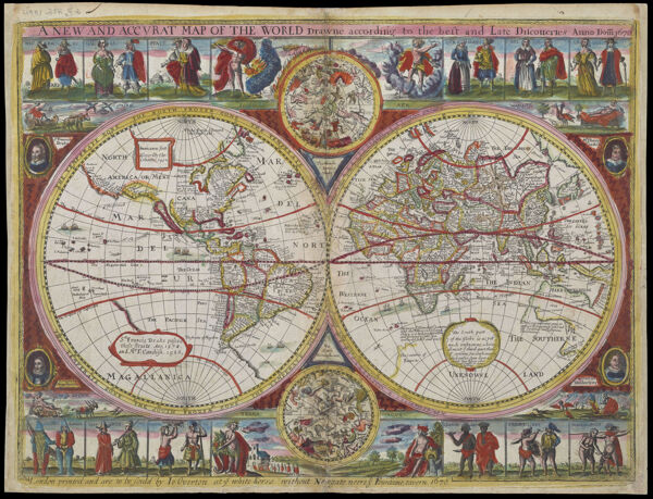 A New and Accurat Map of the World Drawne according to the best and Late Discoveries Anno Dom 1670