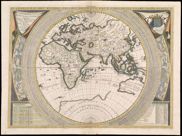 Planisfero del Mondo Vecchio, Descritto dal P. Coronelli, Cosmografo Publico