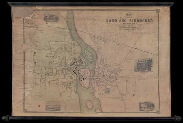 Map of the Villages of Saco and Biddeford York County, Maine from Original Surveys H.F. Walling, Civ.Engineer O. Harkness. Assist. Engr. 1851.