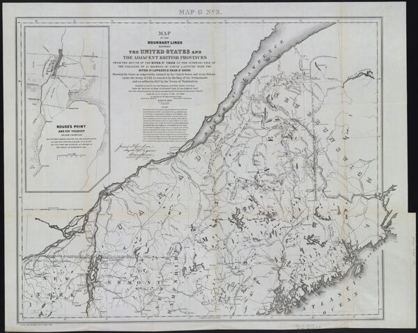 Map of the Boundary Lines Between the United States and the Adjacent British Provinces from the Mouth of the River St. Croix to the Intersection of the Parallel of 45 Degrees of North Latitude with the River St. Lawrence near St. Regis showing the Lines as respectively claimed by the United States and Great Britain under the Treaty of 1783 as awarded by the King of the Netherlands and as settled in 1842 by the Treaty of Washington.