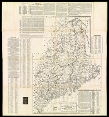 New Commercial, Sportsmen's and Route Survey of Maine Showing all Postoffices, Railroads, Electric Roads, Principal Highways, Lighthouses, Camps and Trails, with Index showing population latest census. The Bullard Company, Publishers, 46 Cornhill, Boston, Mass. Compiled and engraved from Government Surveys and original information.