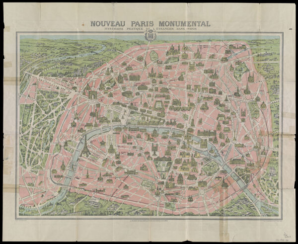 Plan de Paris divise en 20 arrondissements dresse par L. Guilmin induiquant toutes les rues nouvelles ainsi que les numeros des maisons les grandes voies
