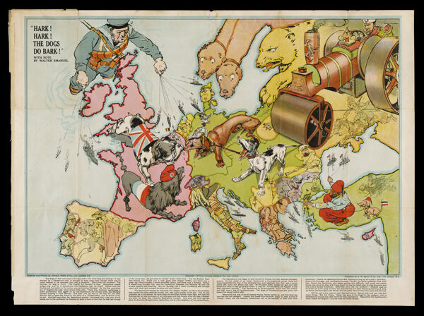 Serio-comique map of Europe at war : hark! hark! the dogs do bark! with note by Walter Emanuel