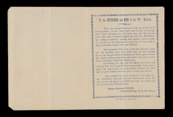 80 Division Christmas 1918 [Back]