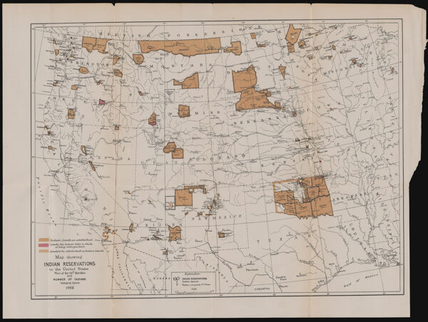 Map showing Indian reservations in the United States west of the 84th meridian and number of Indians belonging thereto : 1882