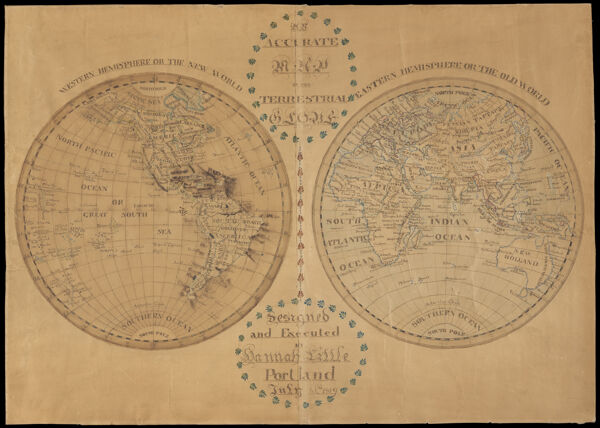 An accurate map of the terrestrial globe designed and executed by Hannah Little, Portland July 15, 1819