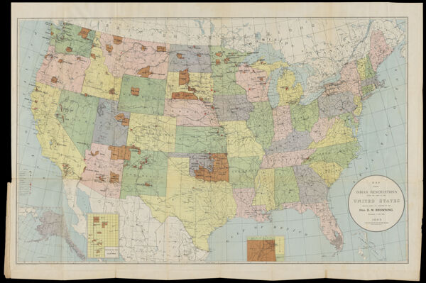 Map showing Indian reservations within the limits of the United States compiled under the direction of D.M. Browning, commissioner of Indian Affairs