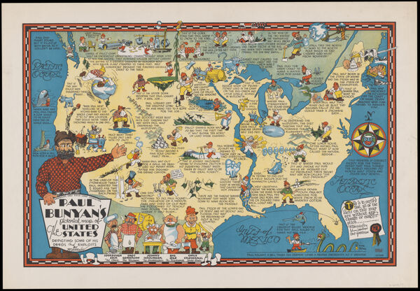 Paul Bunyan's Pictorial Map of the United States depicting some of his deeds and exploits