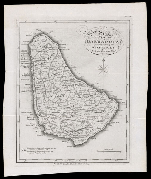 Map of the Island of Barbadoes for the history of the West Indies by Bryan Edwards
