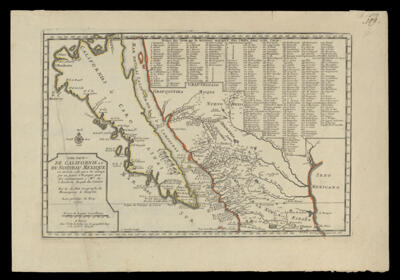 Cette carte de Californie et du Nouveau Mexique est tiree de celle qui a ete envoyee par un grand d'Espagne pour etre communiquee a Mrs. de l'Academie des Sciences