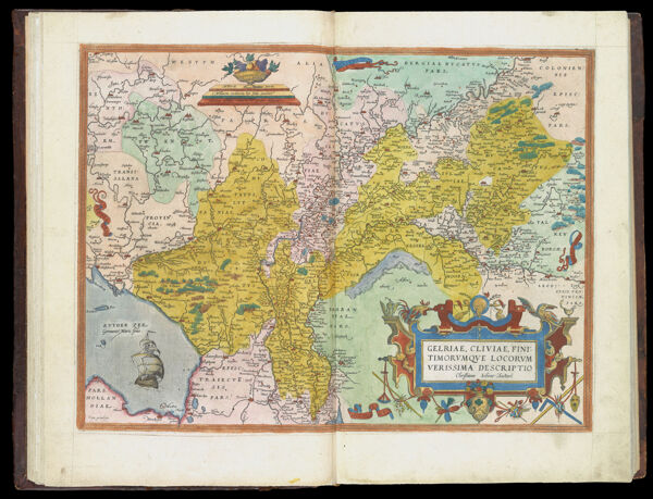 Gelriae, Cliviae, Finitimorumque Locorum Verissima Descriptio. Christiano Schrot Auctore|| Truest map of Gelderland, Kleve, and the locations of their borders.
