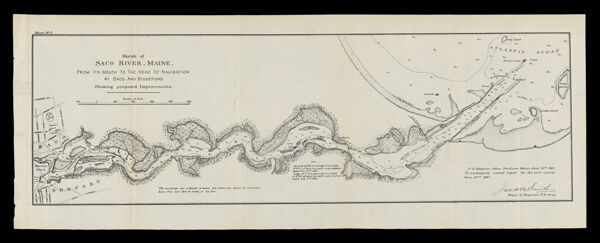 Sketch of Saco River, Maine, from its Mouth to the Head of Navigation in Saco and Biddeford Showing proposed Improvements