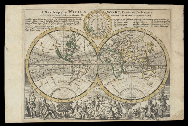 A New Map of the Whole World with the Trade Winds According to ye latest and most Exact Observations by H. Moll Geographer. 1727