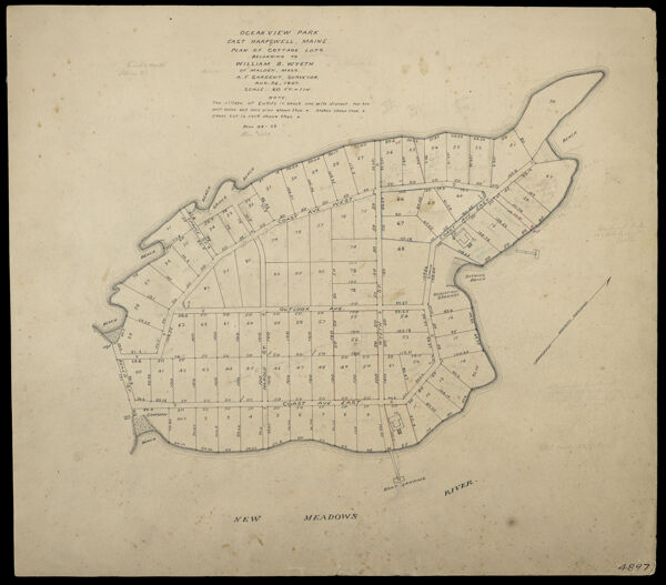Ocean View Park, East Harpswell, Maine. Plan of cottage lots belonging to William B. Wyeth of Malden, Mass.