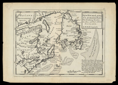 NewFoundLand St. Laurence Bay, the Fishing Banks, Acadia and part of New Scotland by H. Moll, Geographer