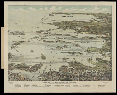 Bird's Eye View of Boston Harbor along the South shore to Provincetown Showing Steamboat Routes