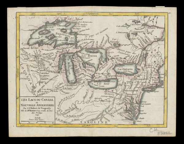 Les Lacs du Canada et Nouvelle Angleterre par le Sr. Robert de Vaugondy Fils de Mr. Robert Geog. ordin du Roy Avec Privilege 1749