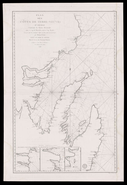 Plan des Côtes de Terre-Neuve: IX. feuille contenant la Partie orientale depuis le Cap de Bonavista jusqu'au Cap Broyle: levée par ordre des gouverneurs Anglois de Terre - neuve en 1774 en 1775