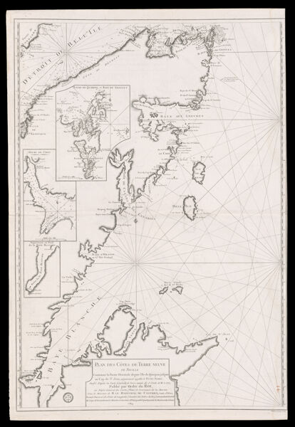 Plan des Côtes de Terre-Neuve VII. feuille contenant la partie orientale depuis l'Ile de Quirpon jusques au Cap de St. Jean, vulgairment appellée le Petit Nord