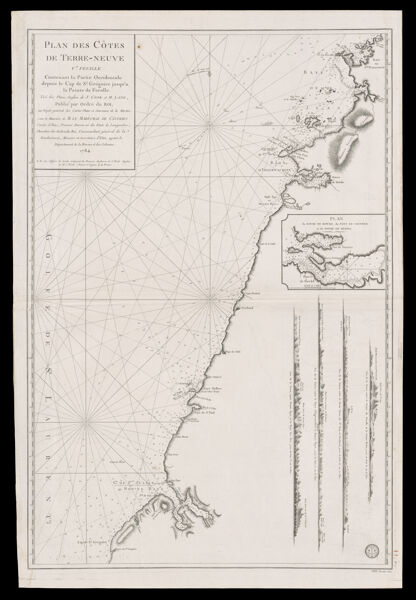 Plan des Côtes de Terre-Neuve V. feuille contenant la partie occidentale depuis le cap de St. Gregoire jusqu'a la Pointe de Ferolle.