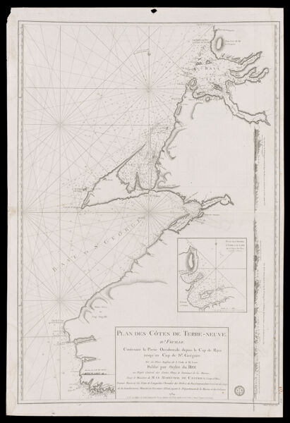 Plan des Côtes de Terre-Neuve IV.e feuille. contenant la partie occidentale depuis le Cap de Raye jusqu'au Cap de St. Gregoire