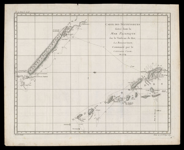 Carte des decouvertes faites dans la mer Pacifique fur le vaibeau de Roi, la resolution, commande par le capitaine Cook. en 1774