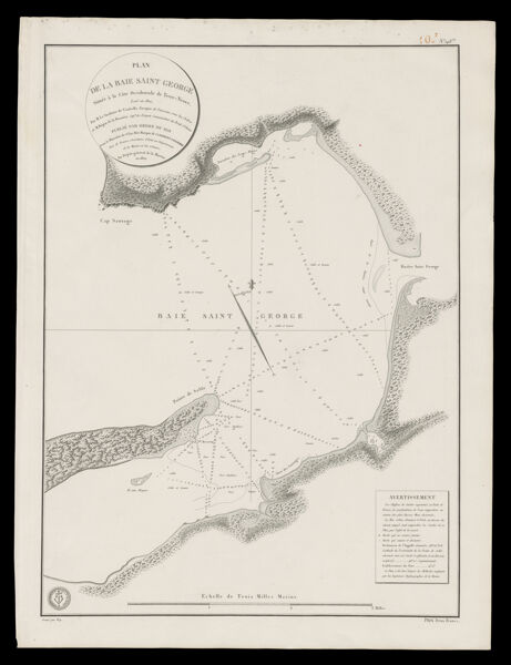 Plan de la baie Saint George situee a la cote occidentale de Terre Neuve leve en 1820 par M. Le Saulinier de Vauhello