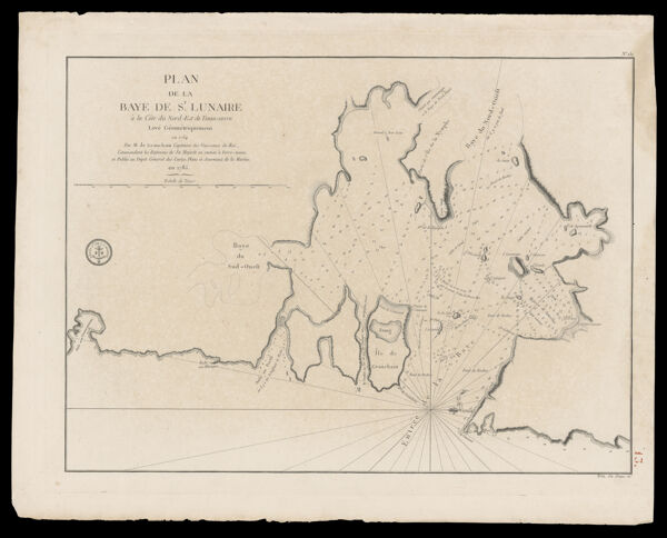 Plan de la baye de St. Lunaire a la cote du nord-est de Terre-Neuve cleve geometriquement en 1784 par M. de Granchain, capitaine des vaisseux du roi, commandant les batimens de Sa Majeste en station a Terre-Neuve