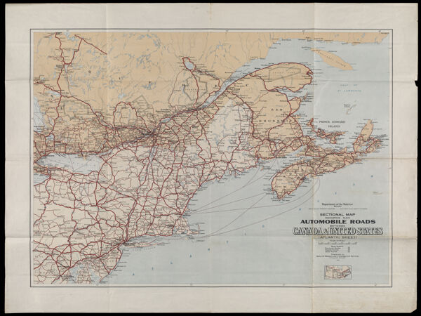 Sectional map indicating main automobile roads between Canada & United States. Atlantic sheet
