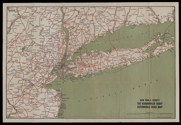 New York & Vicinity the Wanamaker Diary Automobile Road Map