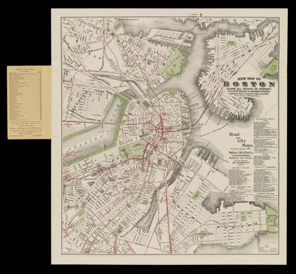 New Map of Boston giving all points of interest; with every Railway & Steamboat Terminus, Prominent Hotels, Theaters & Public Buildings