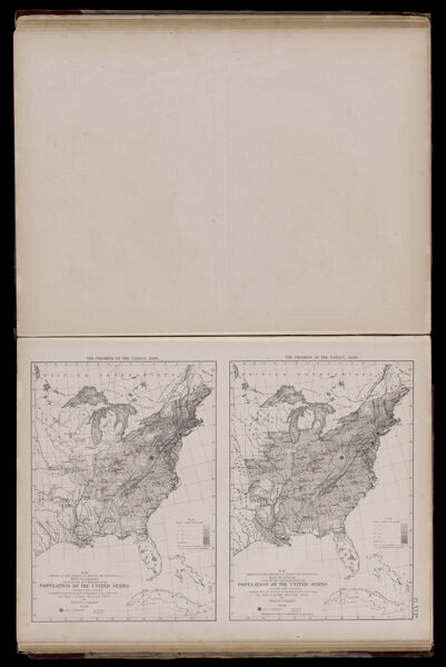 Map showing, in five degrees of density, the distribution, within the territory east of the 100th meridian of the population of the United States (excluding Indians not taxed) compiled from the returns of the population at the fifth census of the United States 1830 / Map showing, in five degrees of density, the distribution, within the territory east of the 100th meridian of the population of the United States (excluding Indians not taxed) compiled from the returns of the population at the sixth census of the United States 1840
