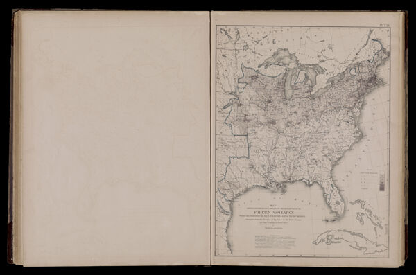 Map showing in five degrees of density the distribution of the foreign population within the territory of the United States east of the 100th meridian compiled from the returns of population at the ninth census of the United States 1870
