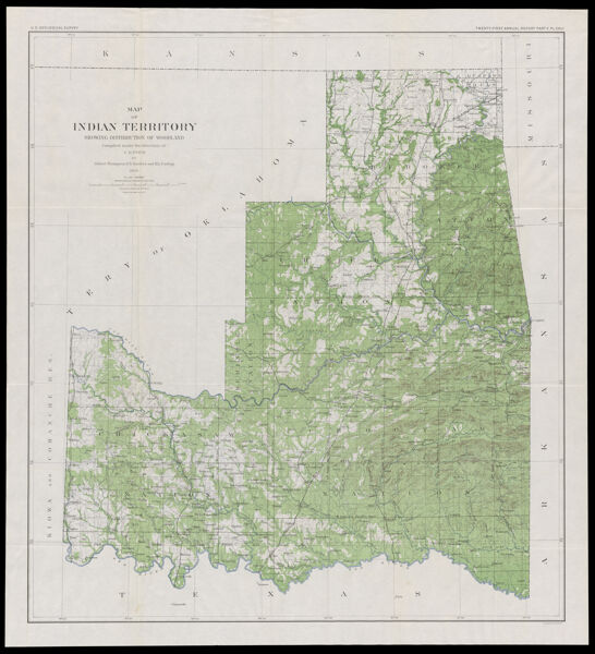 Map of Indian Territory : showing distribution of woodland / compiled under the direction of C.H. Fitch by Gilbert Thompson, F.E. Matthes and M.L. Cudlipp