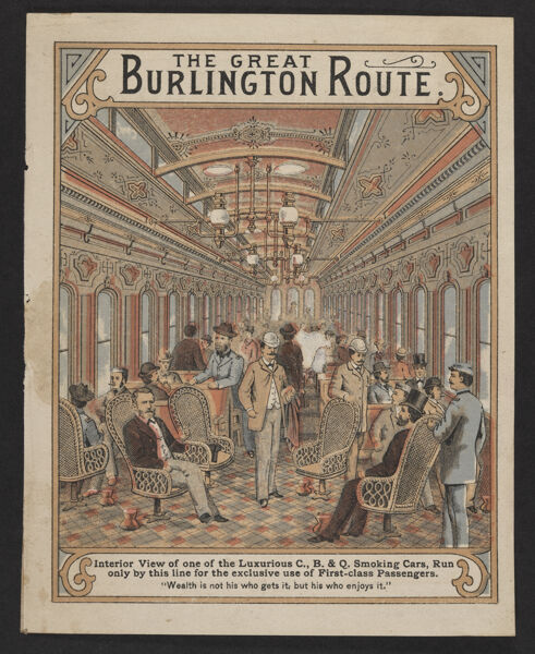 The Great Burlington Route: Interior View of one of the Luxurious C., B. & Q. Smoking Cars...