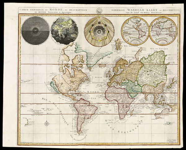 Carte generale du monde, ou description du monde terrestre and aquatique = generale waereld kaart...