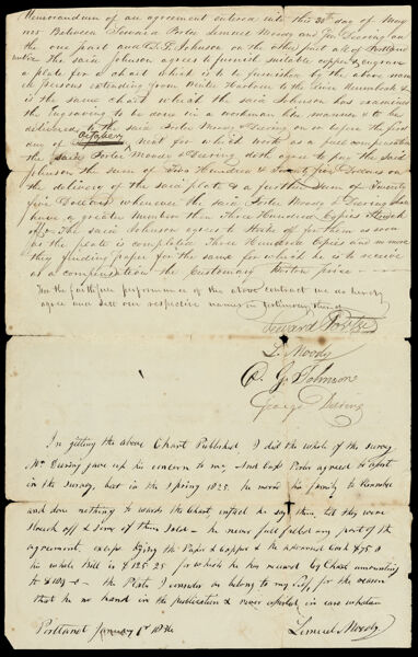 Memorandum of an agreement...30th May 1825 between Seward Porter, Lemuel Moody and Geo. Deering...with D.G. Johnson [with an addendum notation by Moody]
