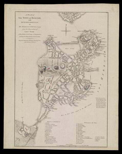 A Plan of the Town of Boston, with the Intrenchments &c. of His Majestys Forces in 1775: From the Observations of Lieut. Page of His Majesty's Corps of Engineers; and from the plans of other Gentlemen